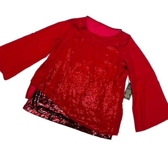 NWT Diane Gilman Red Blouse with Sequin Tank - Medium - Picture 9 of 16